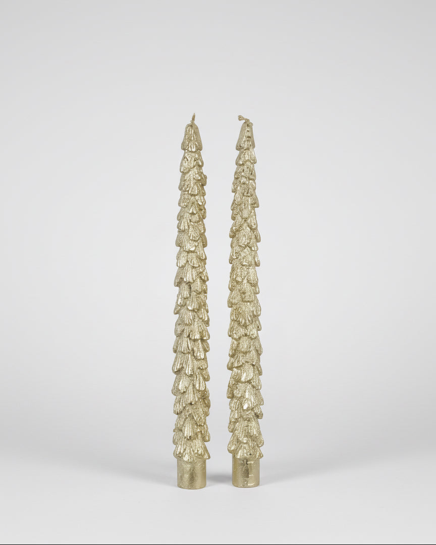 Set of 2 Gold Xmas Tree Candles