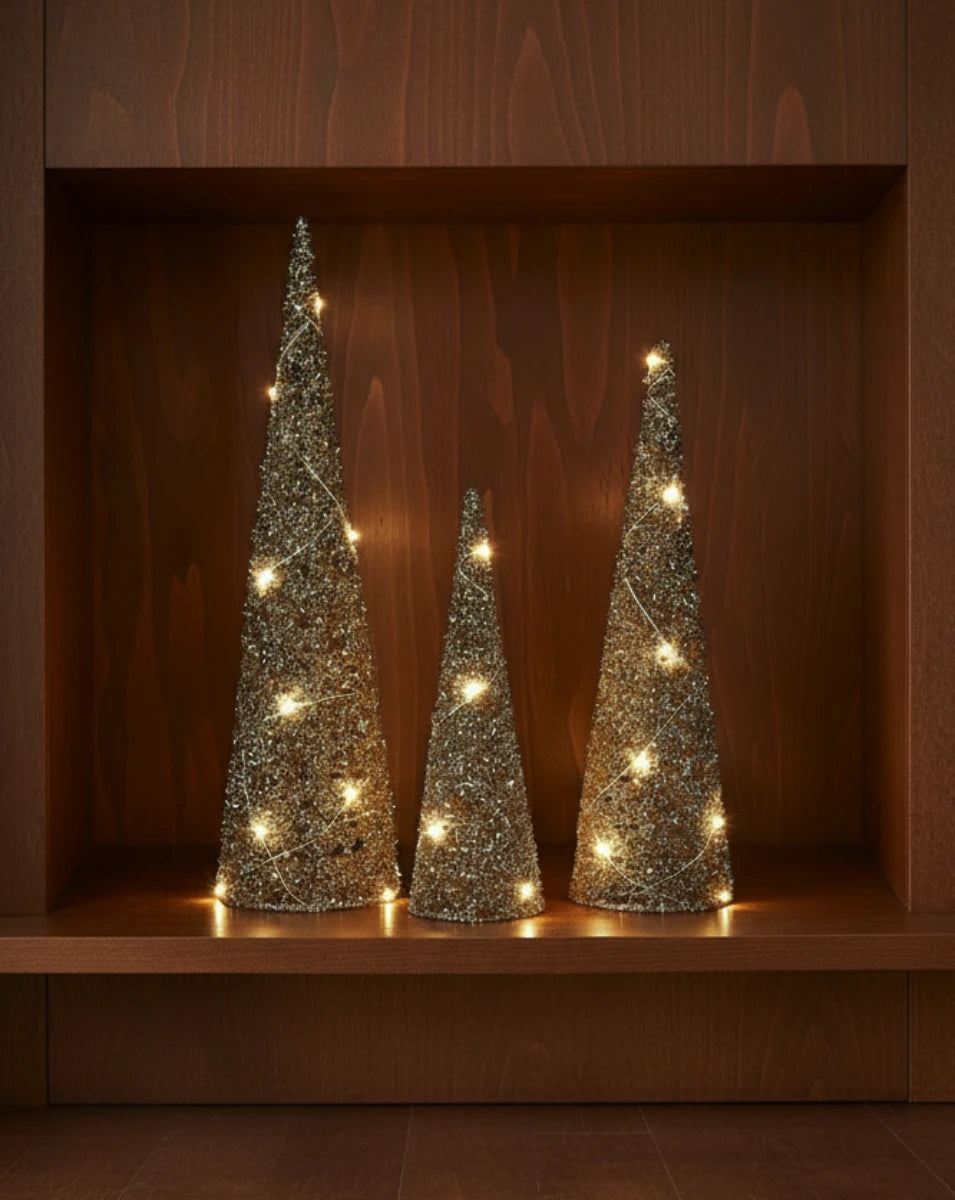 Set of 3 Lit Glitter Trees