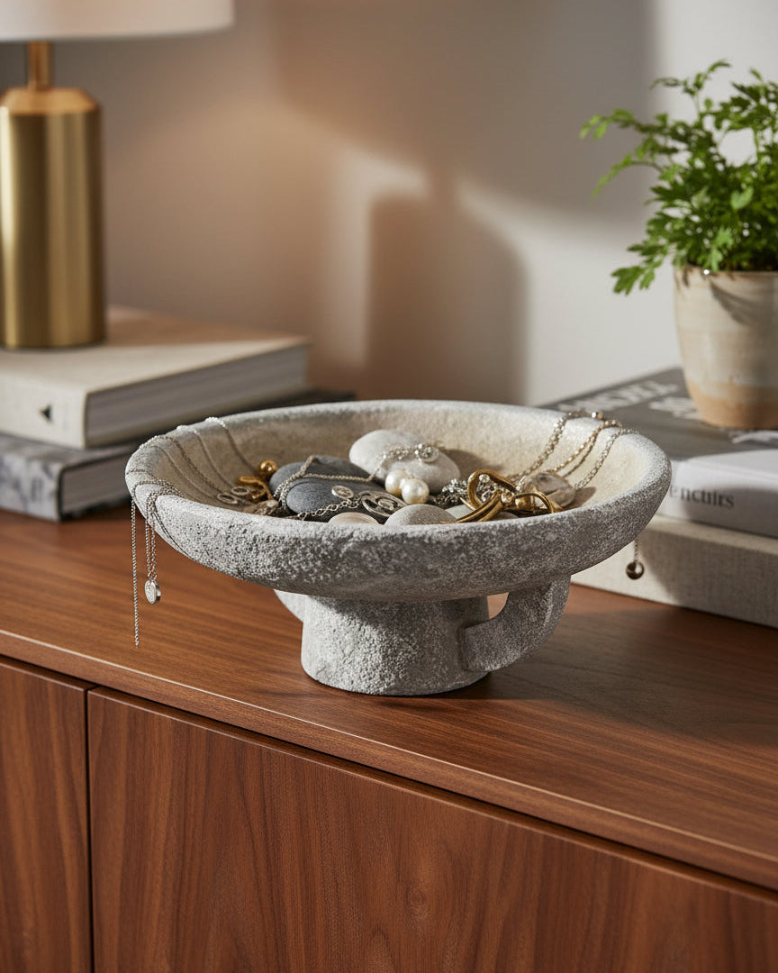 Distressed Footed Cement Bowl