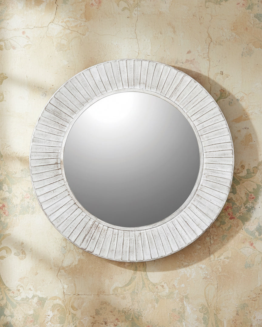 White Wash Round Wall Mirror
