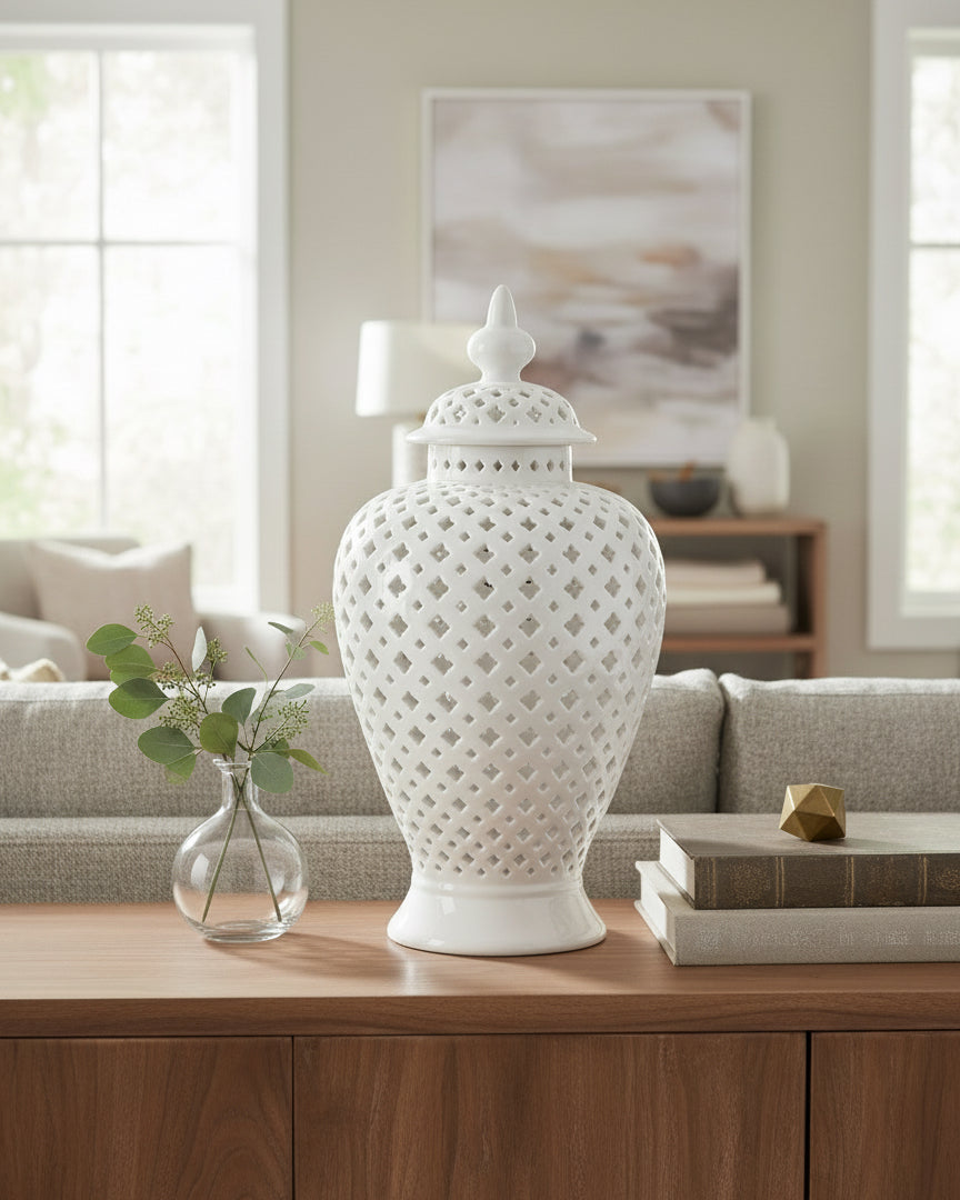 Large White pierced Vase