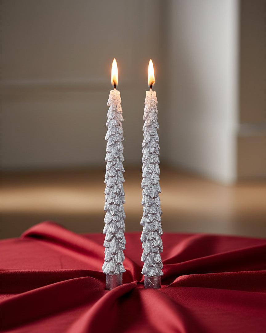 Set of 2 Silver Xmas Tree Candles