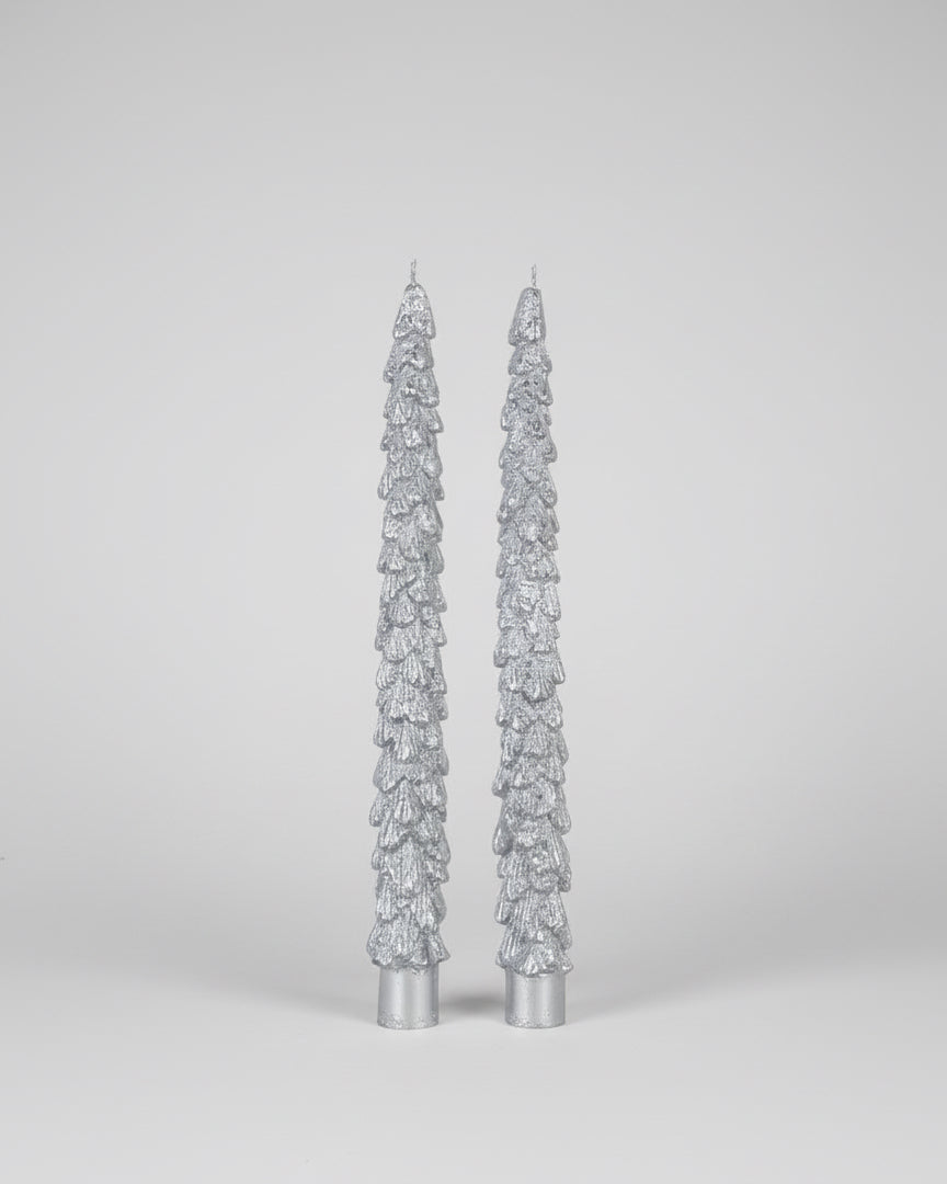 Set of 2 Silver Xmas Tree Candles
