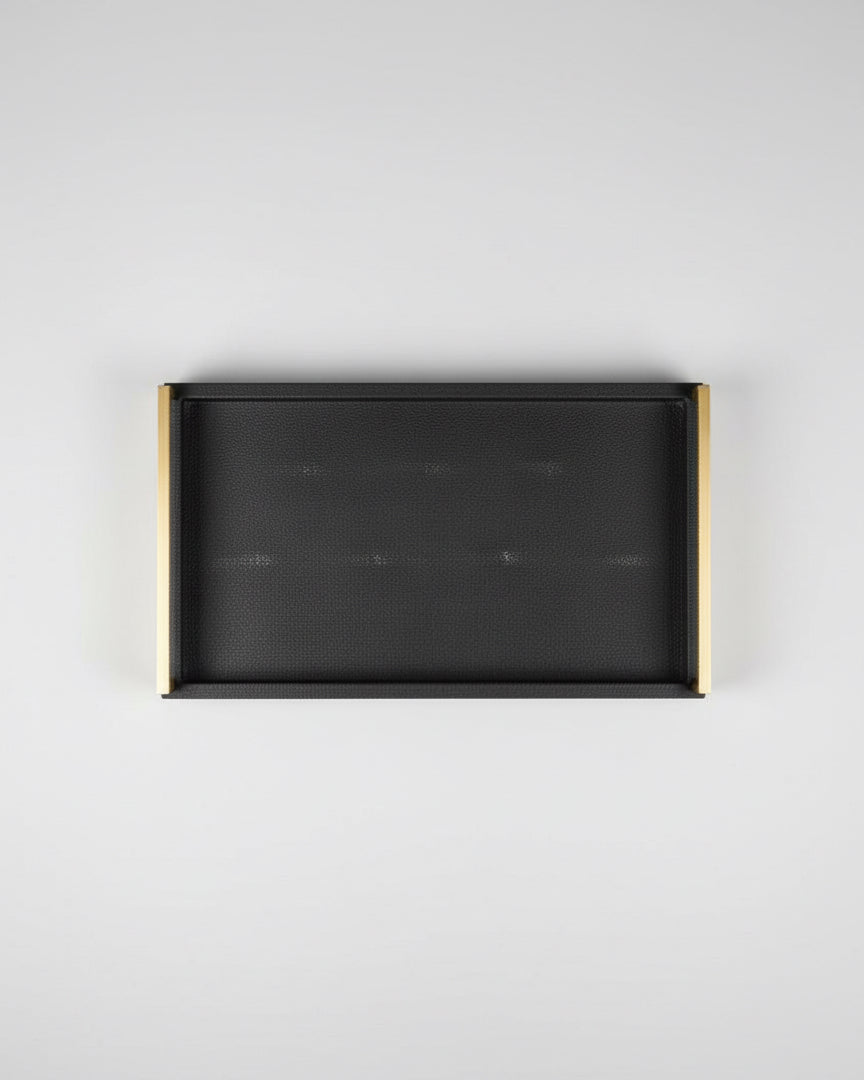 Black Faux Shagreen Tray with Handles