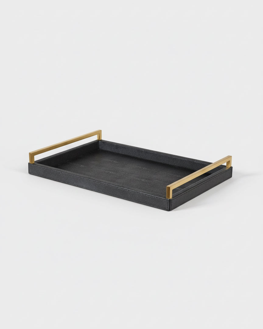 Black Faux Shagreen Tray with Handles
