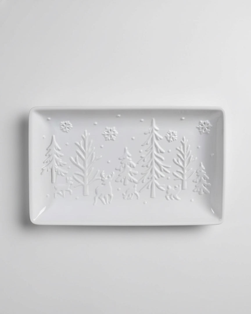 Set of Two White Christmas Scene Decorative Plates