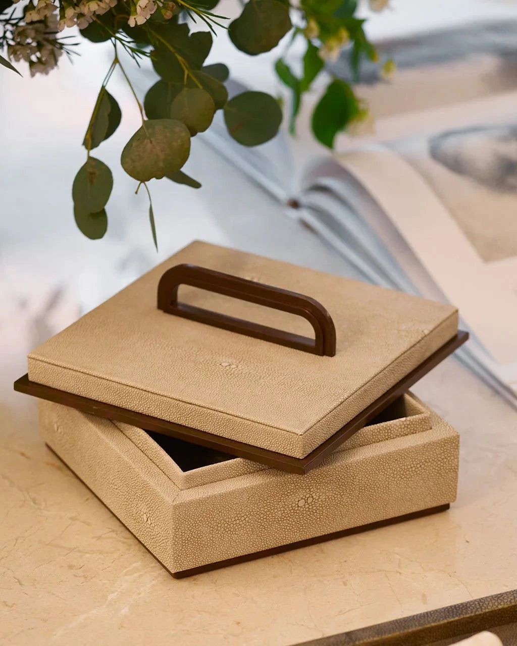 Small Ecru Faux Shagreen Box
