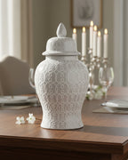 Small White Patterned Lidded Ginger Jar