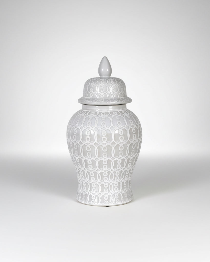 Small White Patterned Lidded Ginger Jar