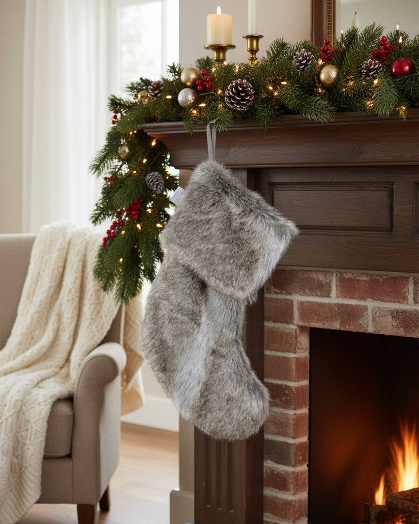 Brown Faux Fur Xmas Stocking