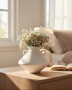 Large White Bulbous Jar Vase with Handles