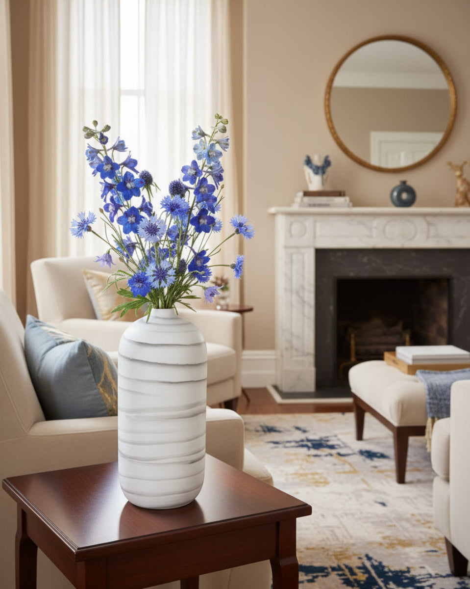 White Large Striped Vase