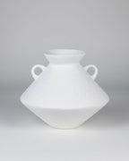 Large White Bulbous Jar Vase with Handles