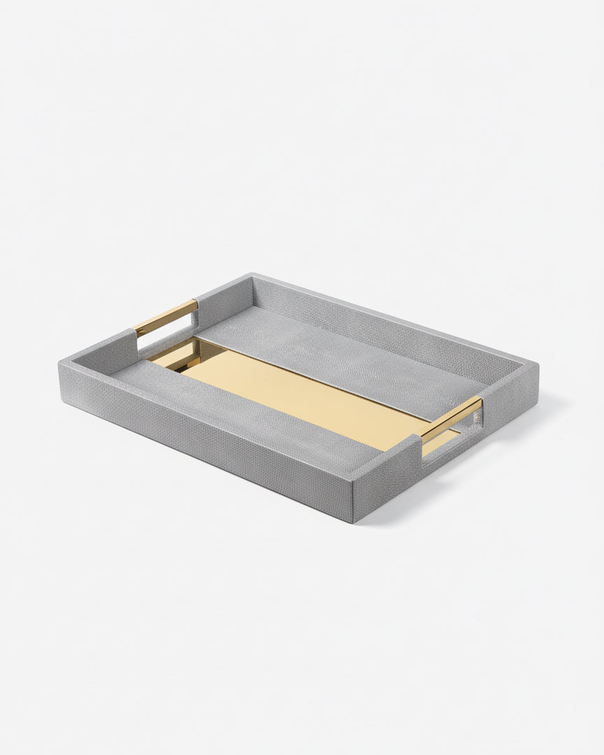 Faux Shagreen Tray with Gold Trim