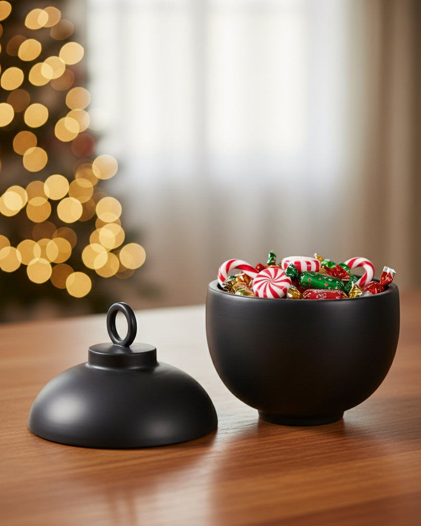 Matt Black Ceramic Lidded Jar