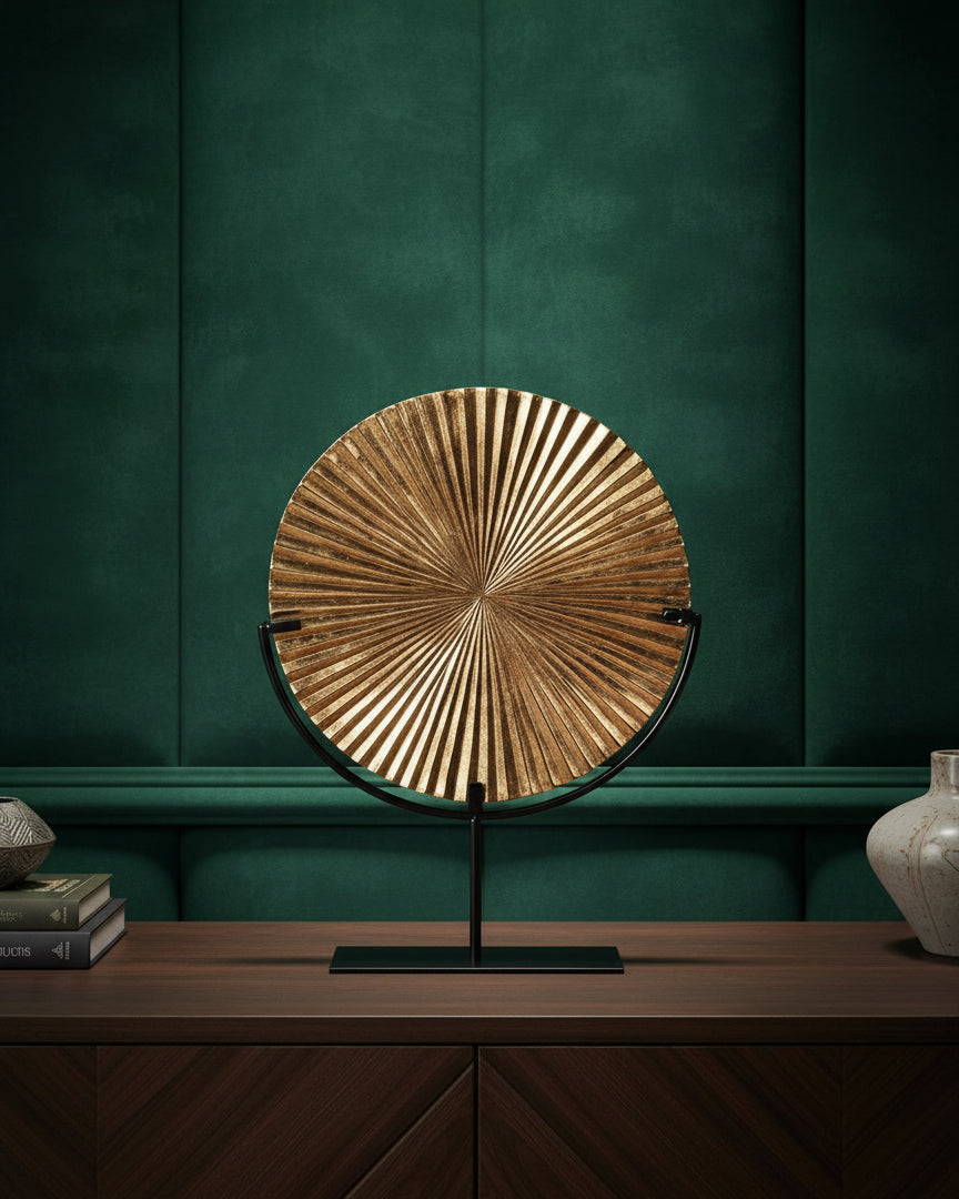 Small Gold Ribbed Disc On Stand