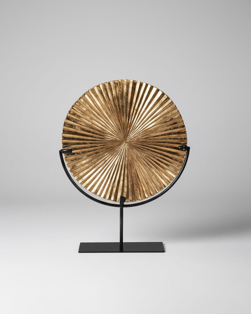 Small Gold Ribbed Disc On Stand