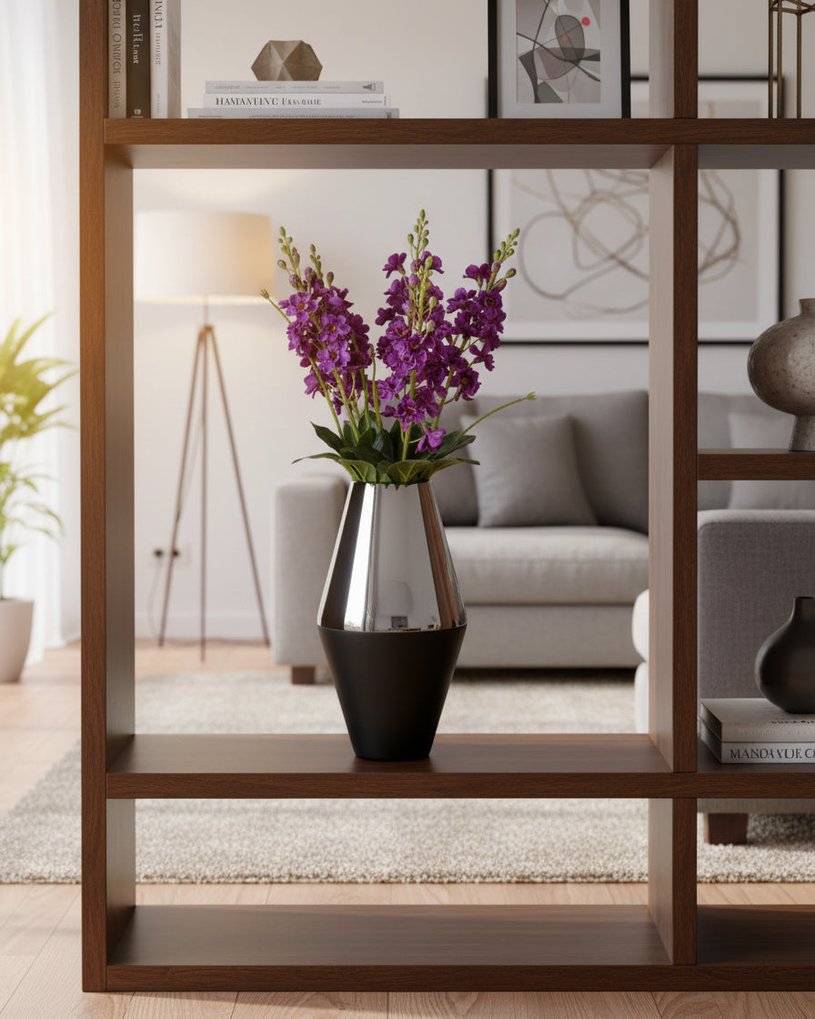 Silver and Black Tapered Glass Vase