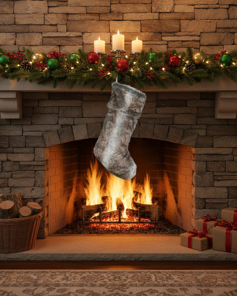 Oversized Brown Faux Fur Christmas Stocking