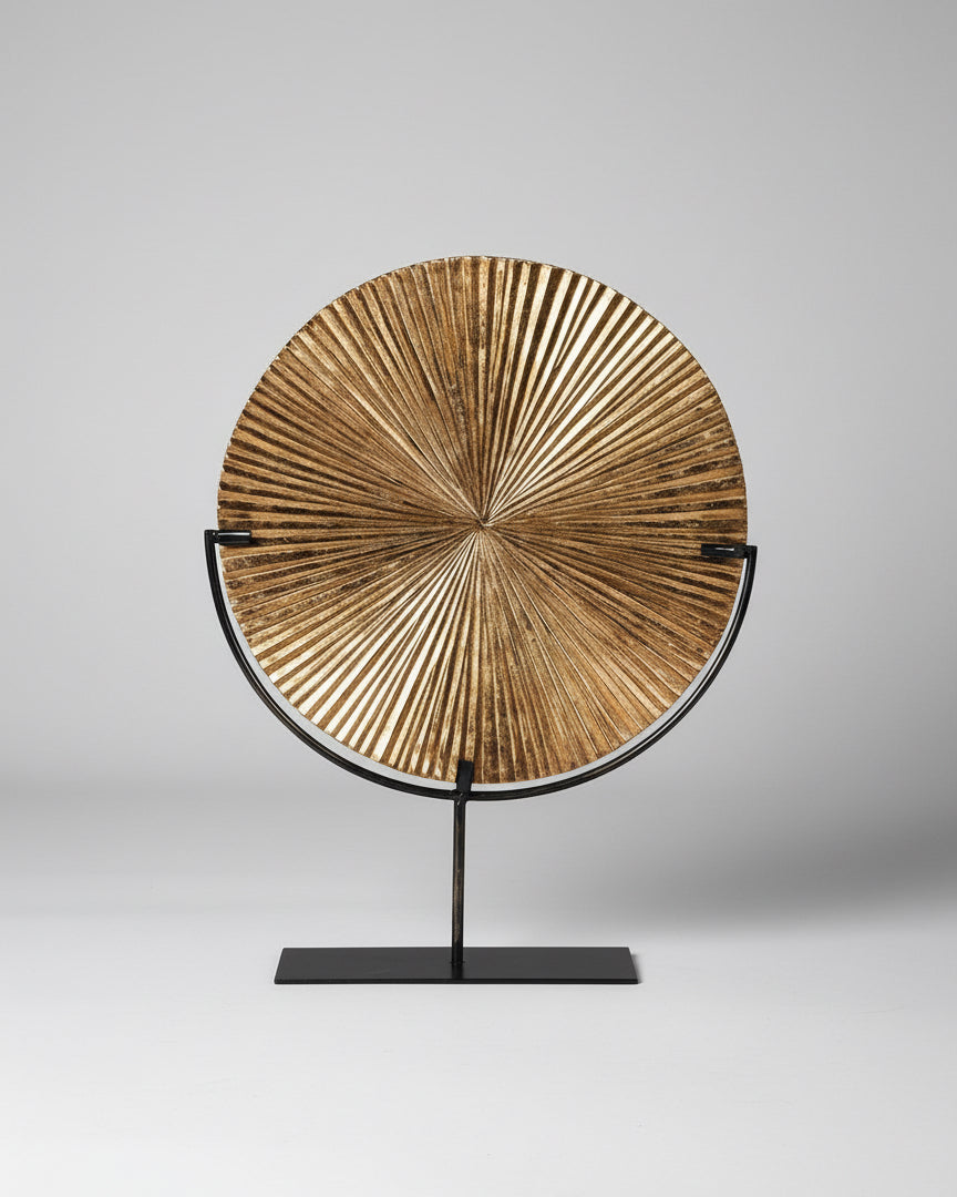 Large Gold Ribbed Disc On Stand