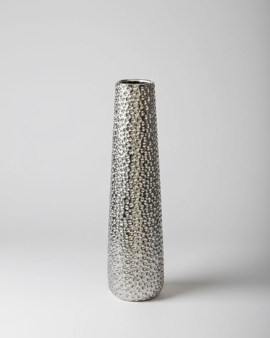 Large Hammered Silver Ceramic Vase