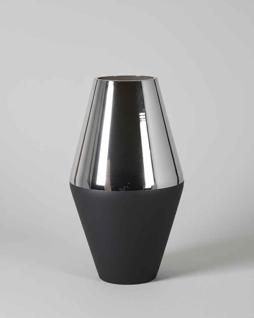 Silver and Black Tapered Glass Vase