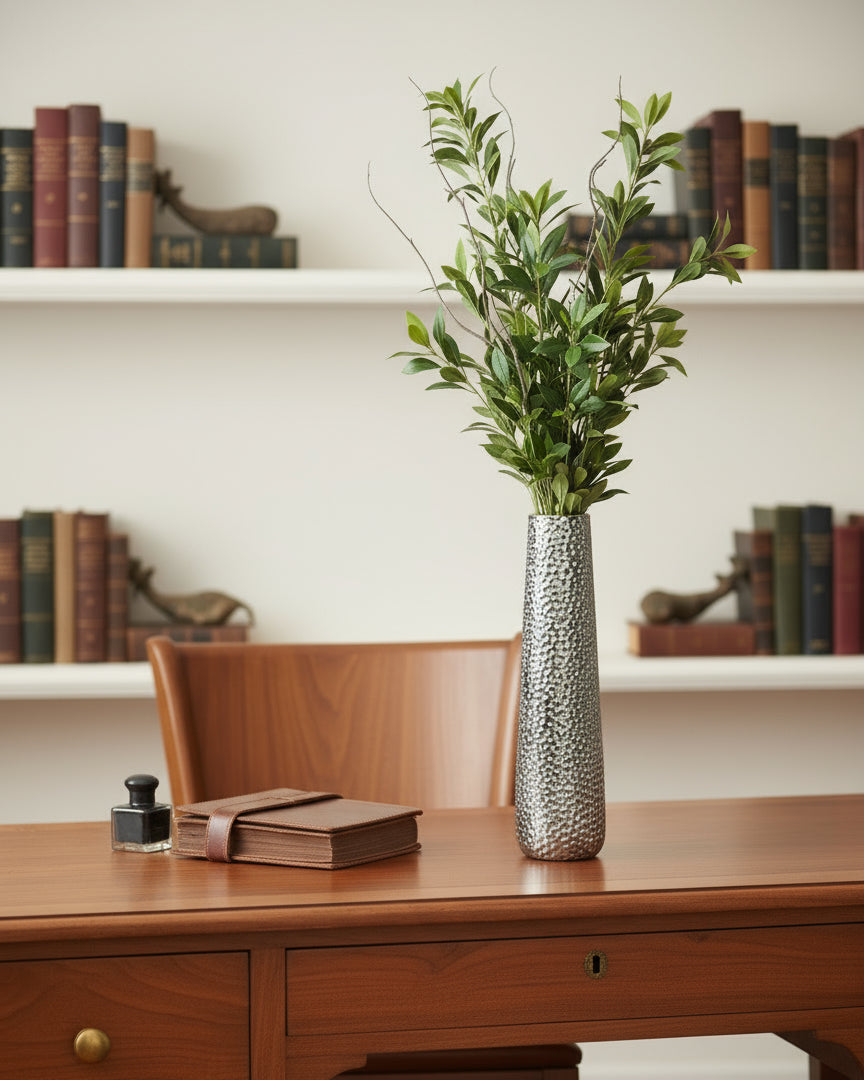 Large Hammered Silver Ceramic Vase