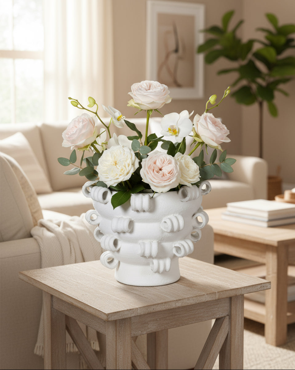White Curl Terracotta Vase